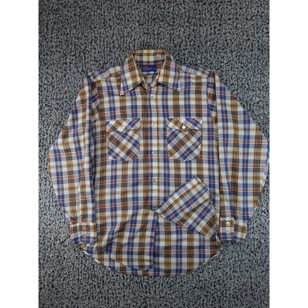 Vintage JCPenney Plain Pockets Button Down Mens Medium Multi Plaid‎ 70s 80s